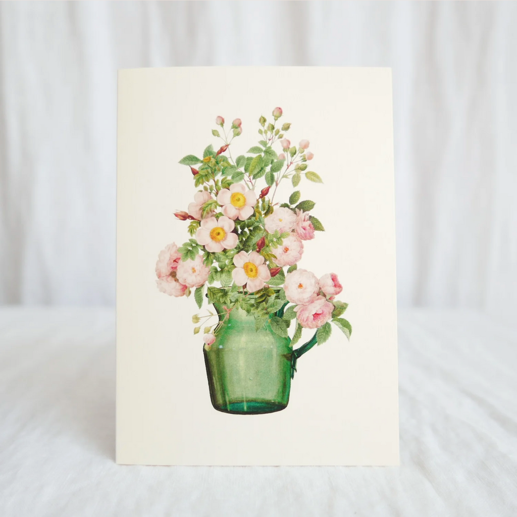 Hydrangea Ranger Card - Roses in green glass vase
