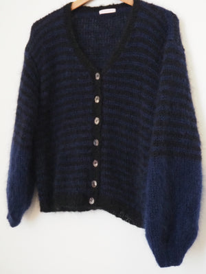 Hand knit cardi - Indigo + black