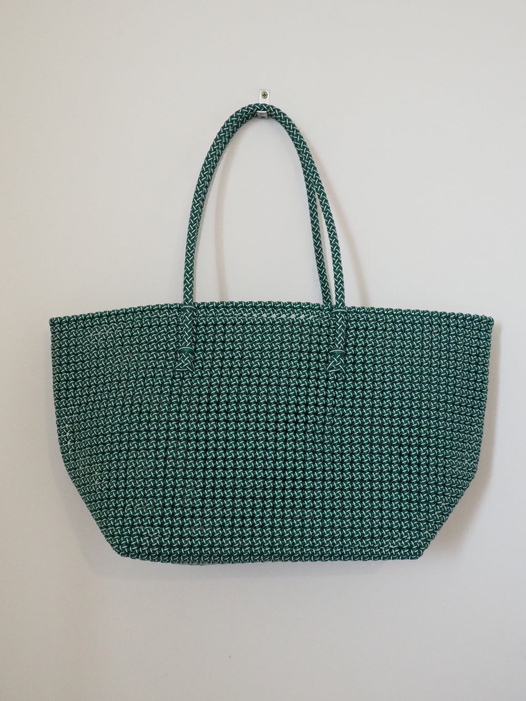 Hand made shopping basket- Two tone White + green