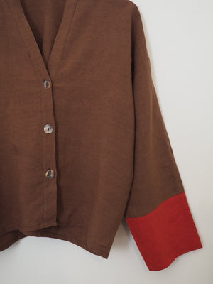 Temple top - Cocoa+red