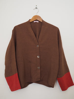 Temple top - Cocoa+red