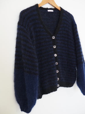 Hand knit cardi - Indigo + black