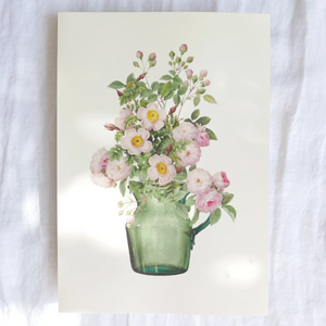 Hydrangea Ranger Card - Roses in green glass vase