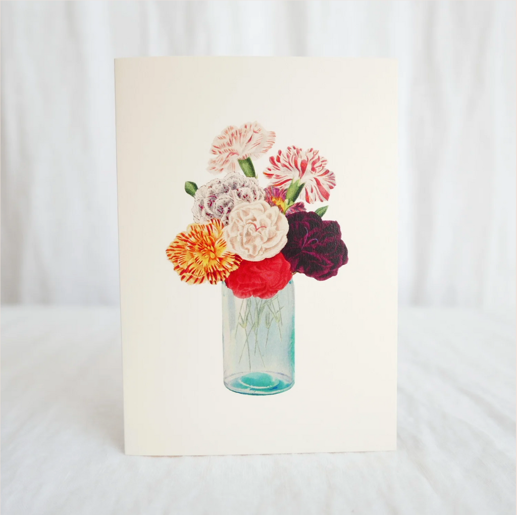 Hydrangea Ranger Card - Carnations in glass vase