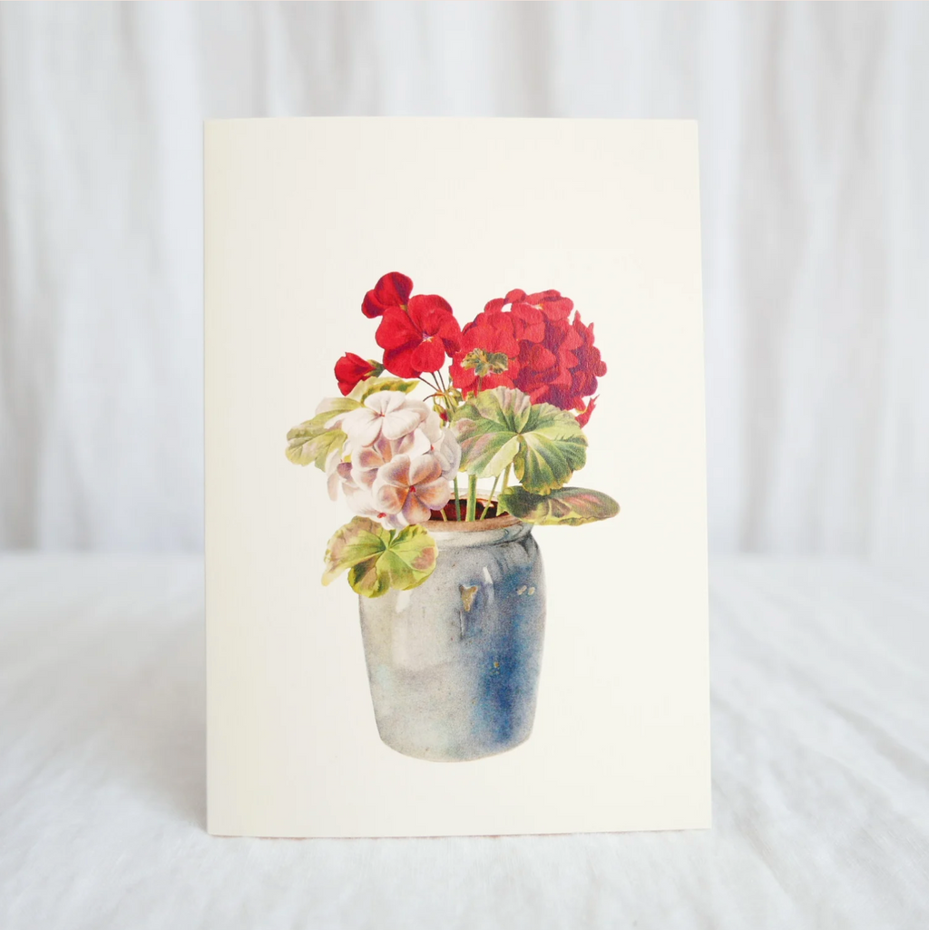 Hydrangea Ranger Card - Geranium in grey vas