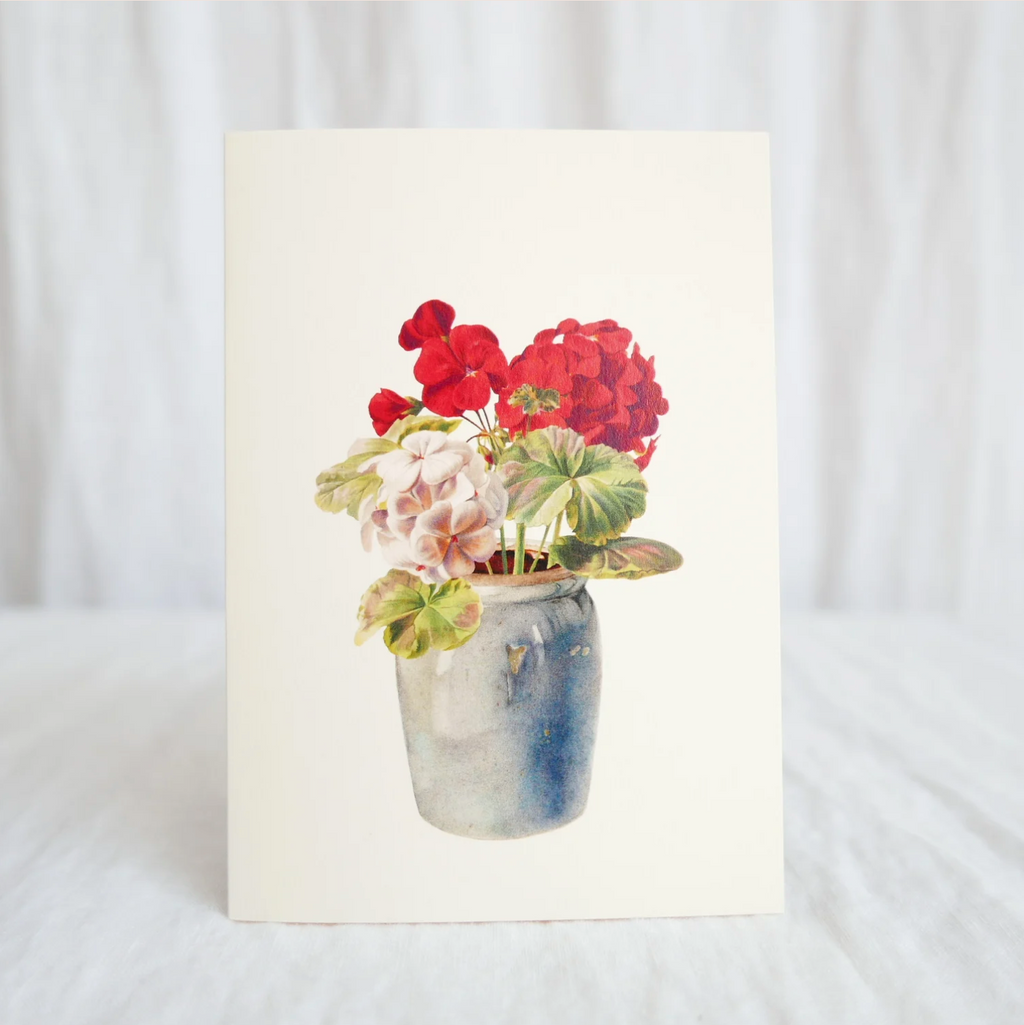 Hydrangea Ranger Card - Geranium in grey vase