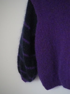 Hand knit jumper - purple + indigo