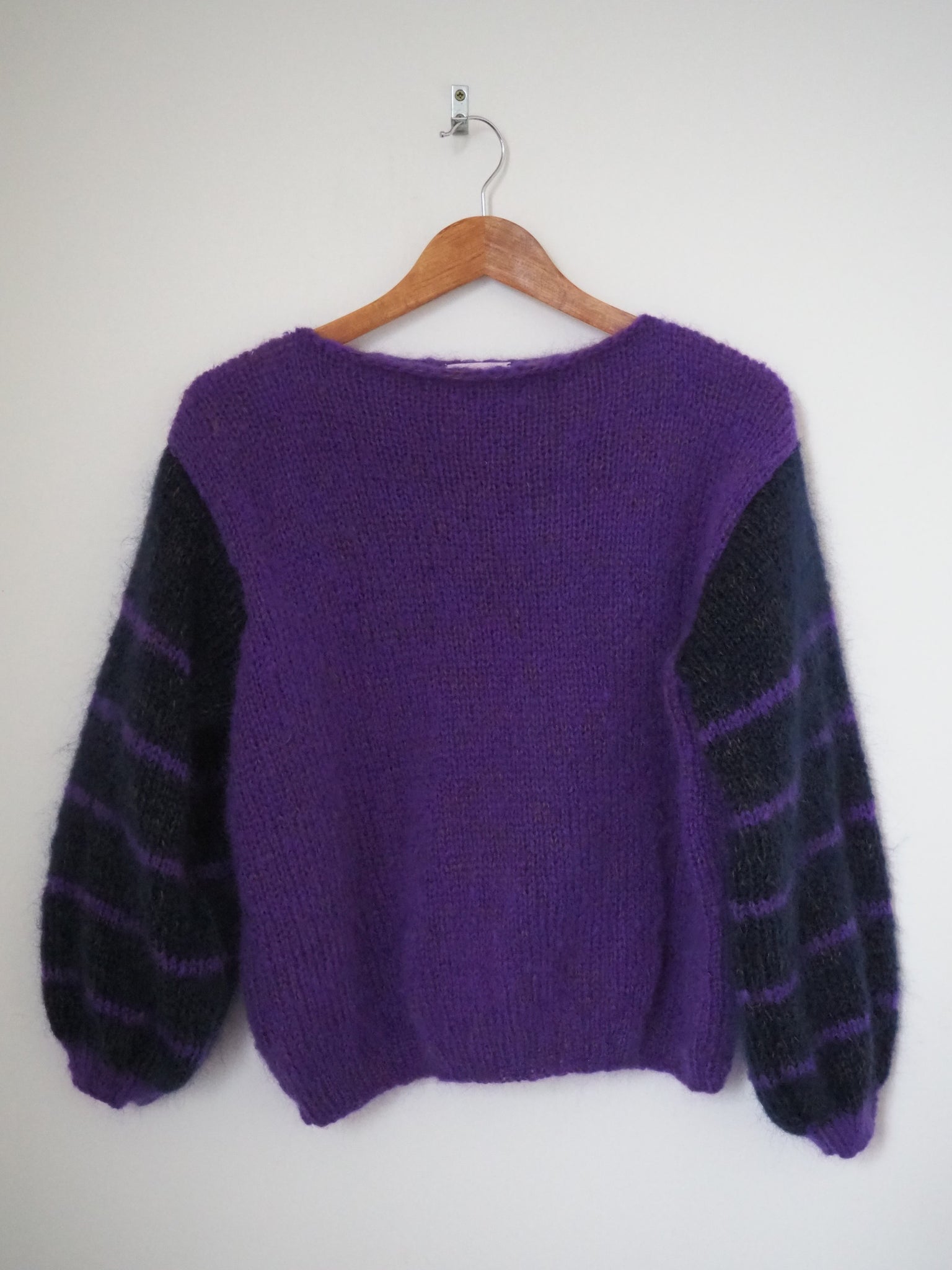 Hand knit jumper - purple + indigo