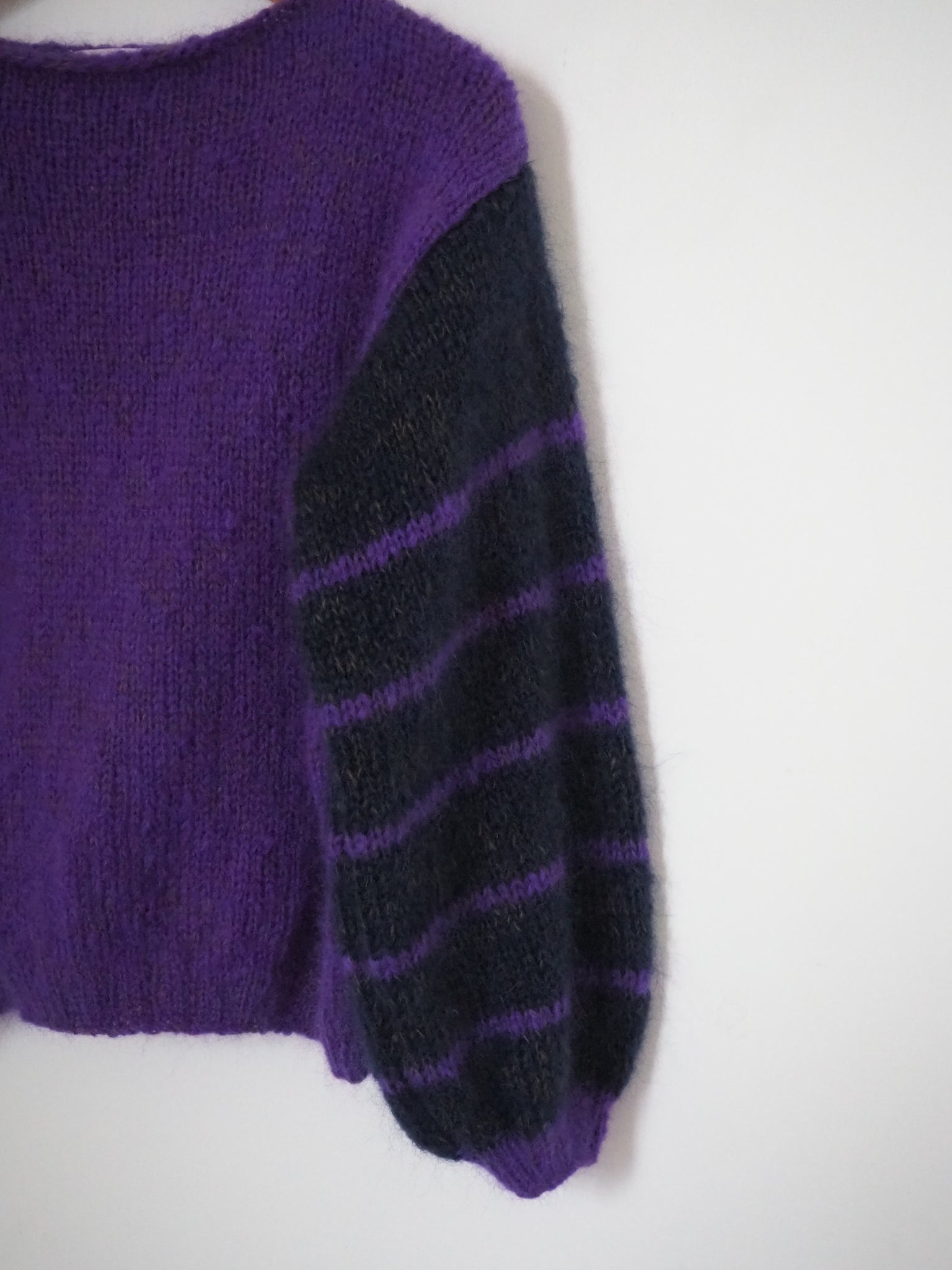 Hand knit jumper - purple + indigo