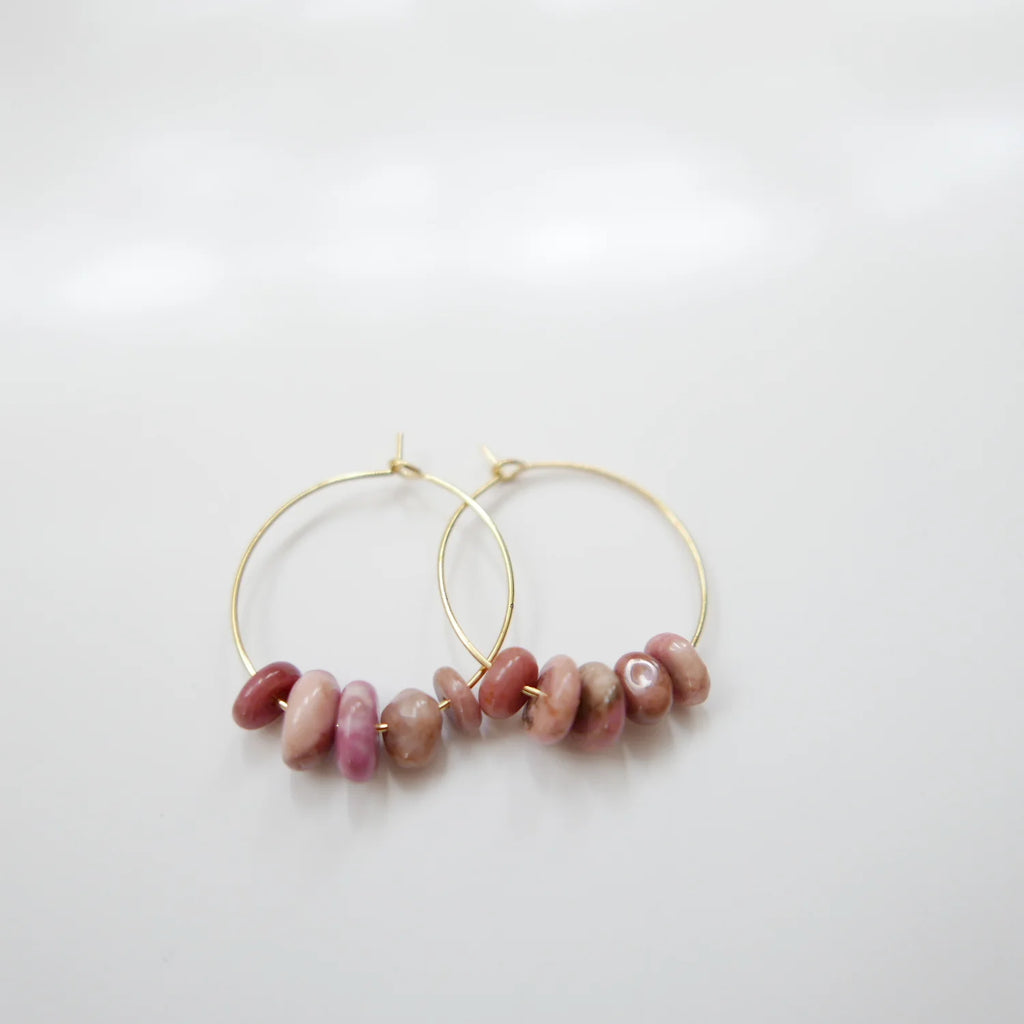 Goodheart Gemstone hoops - Rhodonite + gold plated