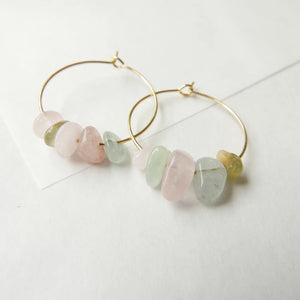 Goodheart Gemstone hoops - Morganite + gold plated