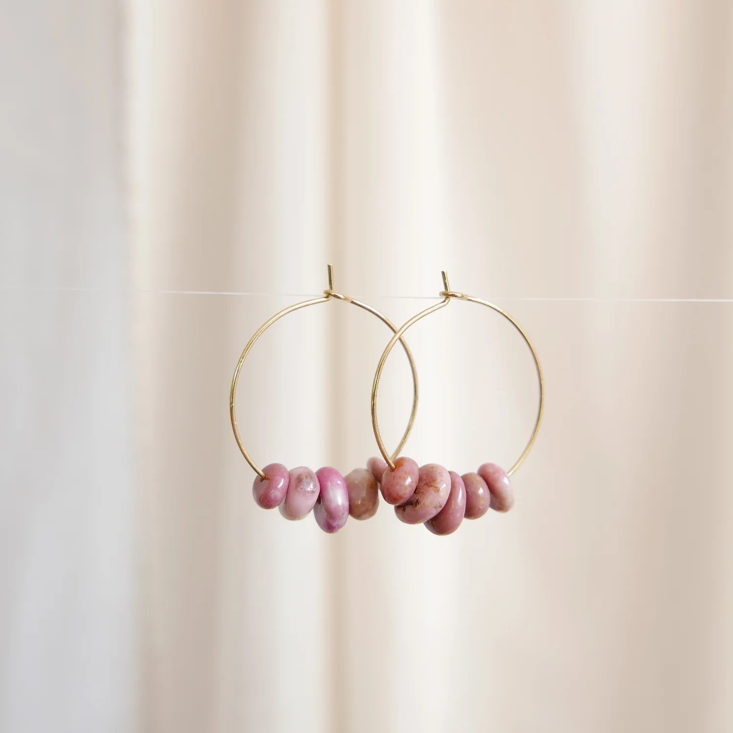 Goodheart Gemstone hoops - Rhodonite + gold plated