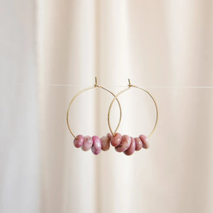 Goodheart Gemstone hoops - Rhodonite + gold plated