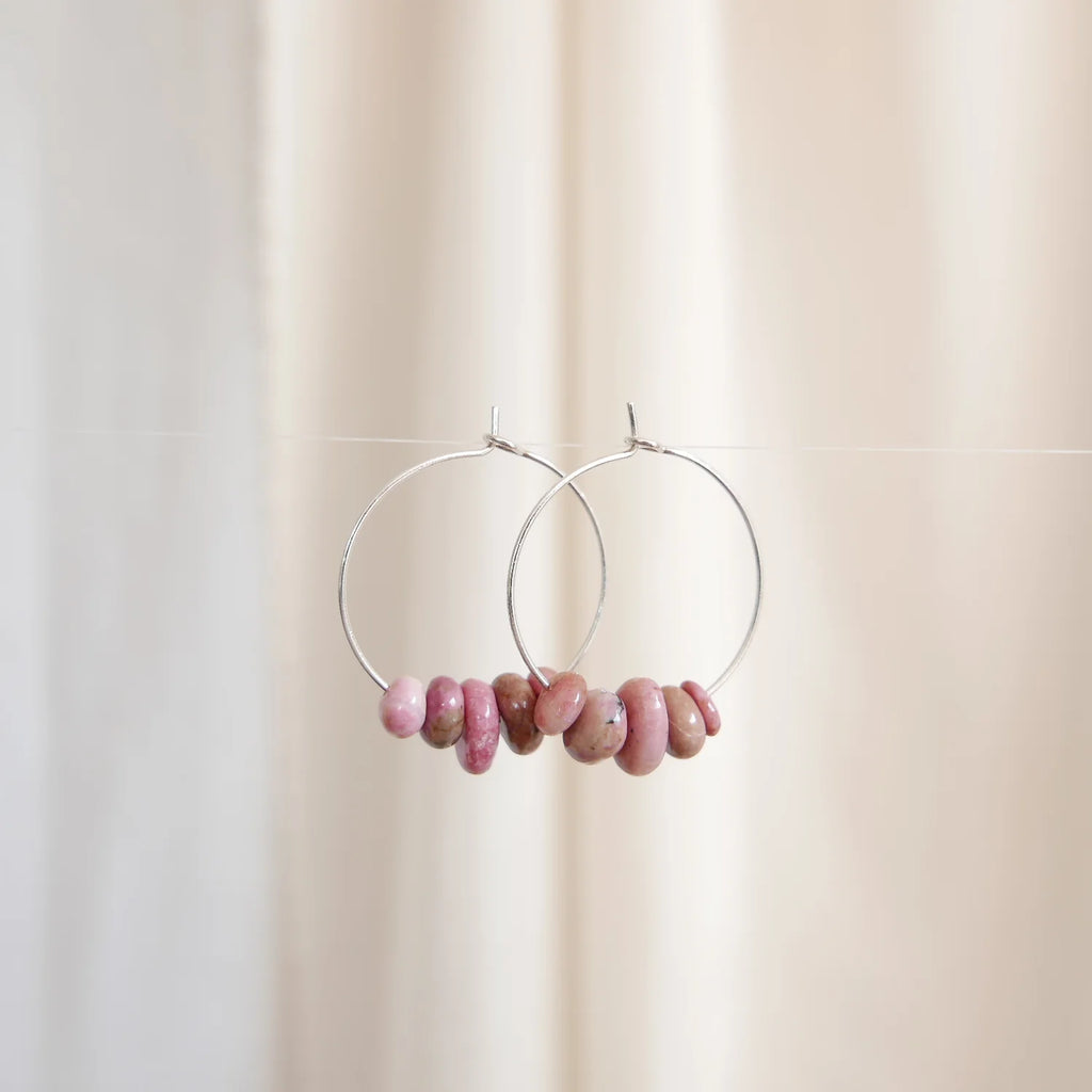 Goodheart Gemstone hoops - Rhodonite + silver plated