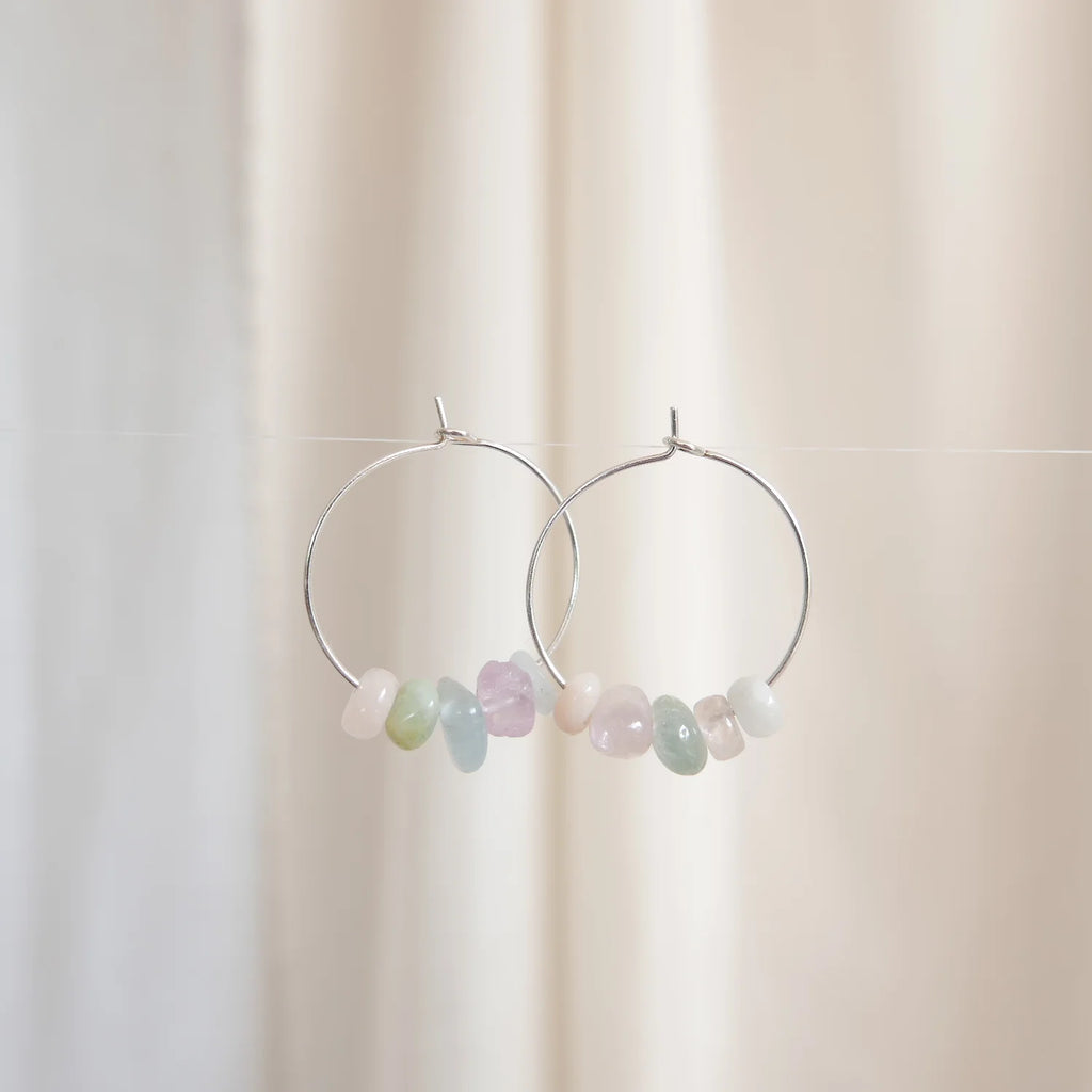 Goodheart Gemstone hoops - Morganite + silver plated