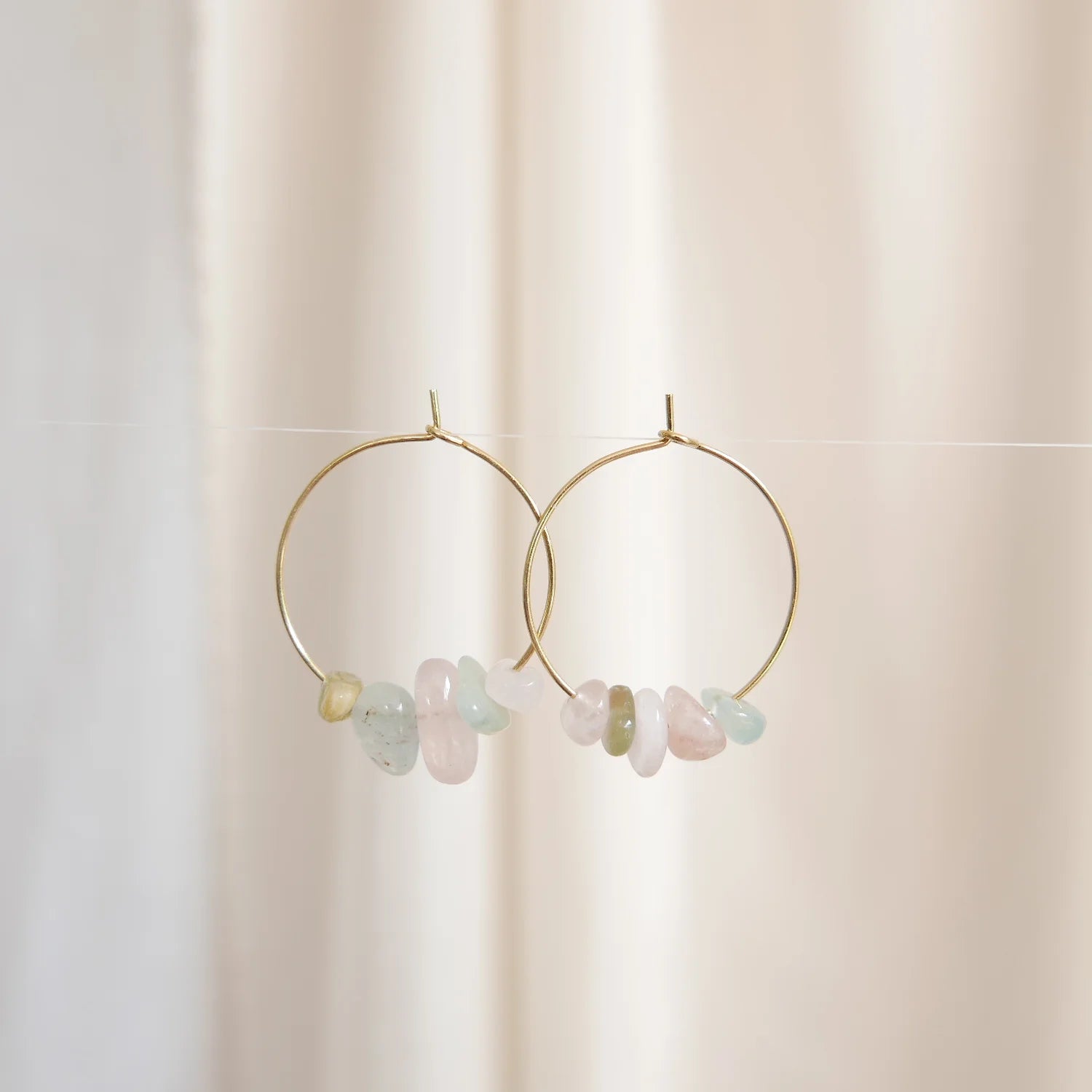 Goodheart Gemstone hoops - Morganite + gold plated