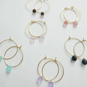 Goodheart hoops - Agate Drop rose pink + gold plated