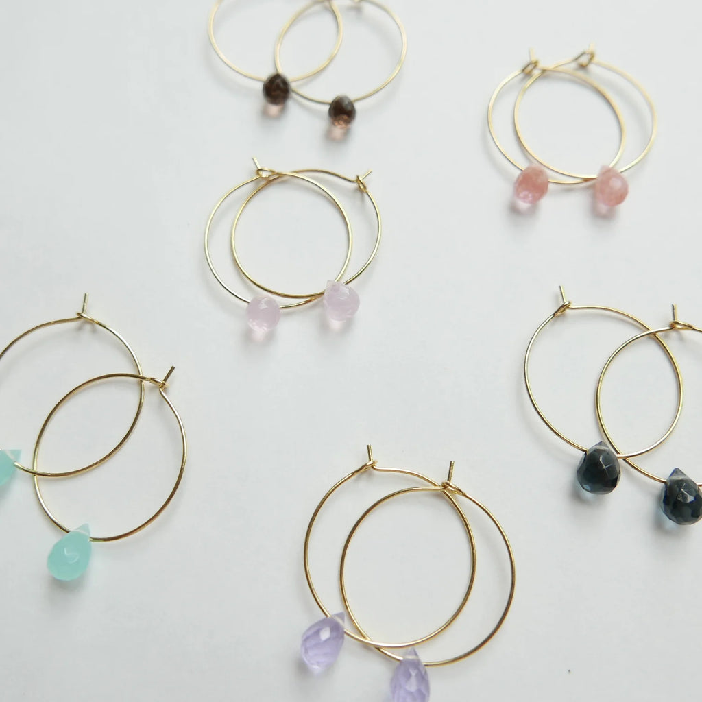 Goodheart hoops - Agates Drop smoky grey + gold plated