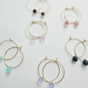 Goodheart hoops - Agates Drop sky blue + gold plated