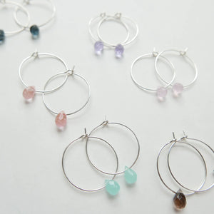 Goodheart hoops - Agates Drop rose pink + silver plated