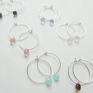 Goodheart hoops - Agates Drop smoky grey + silver plated