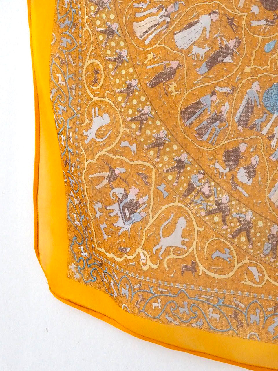 Silk neck scarf - Tangerine folk tile