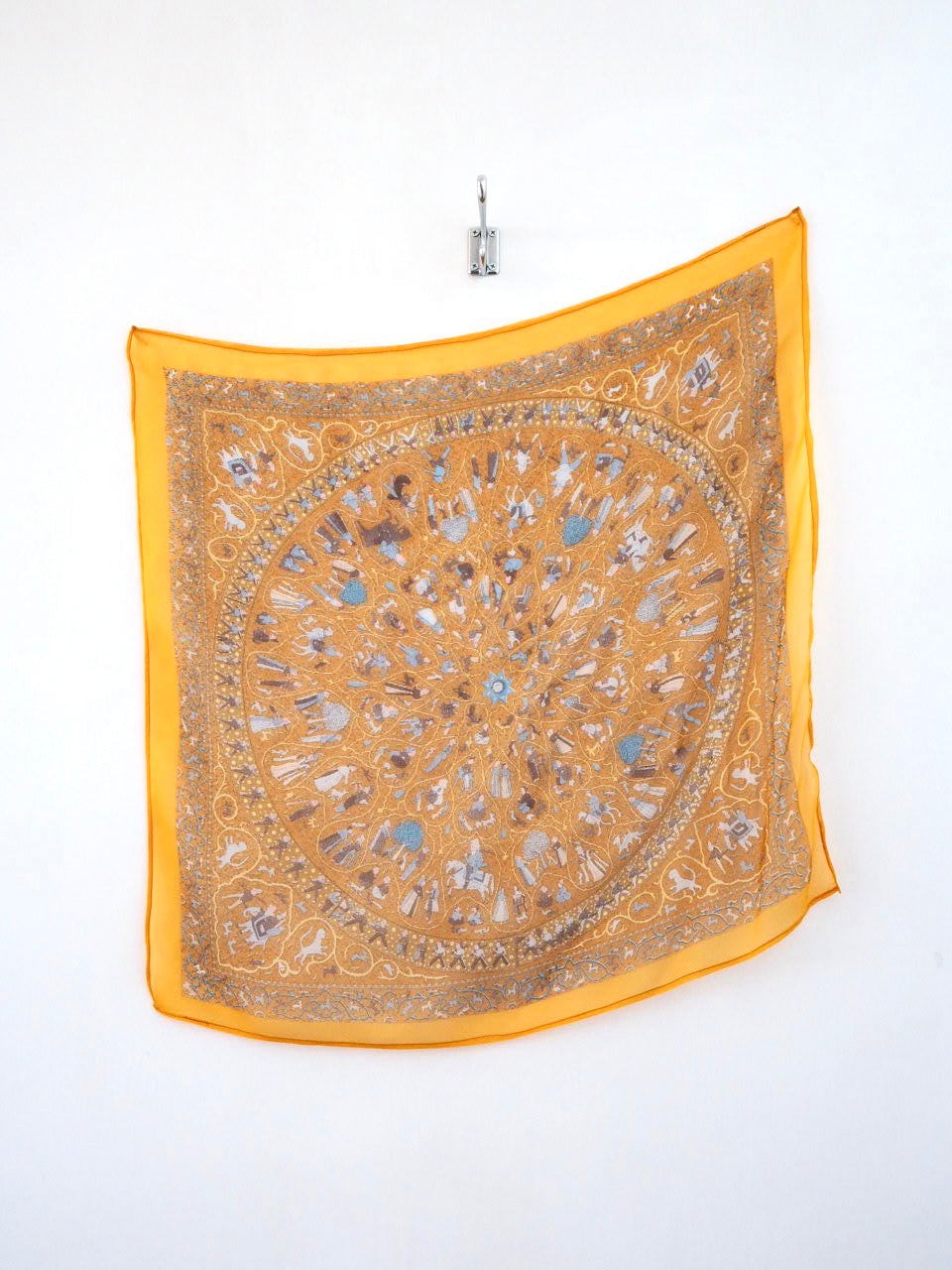Silk neck scarf - Tangerine folk tile
