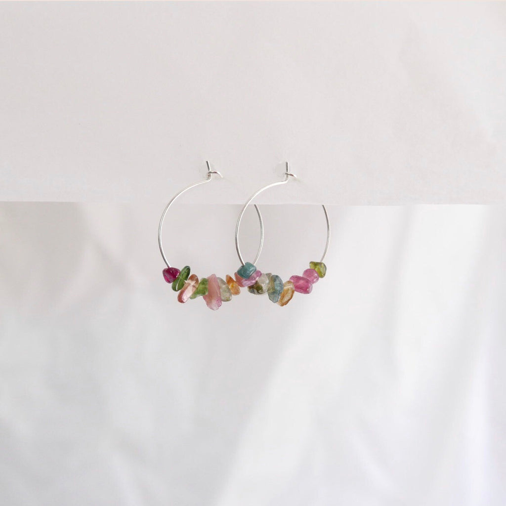 Goodheart hoops - Tourmaline + silver  plate